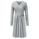 V Neck Knitted Long Sleeves A-line Dress