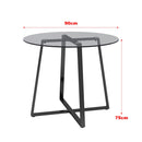 Livingandhome Black Tempered Glass Round Dining Table
