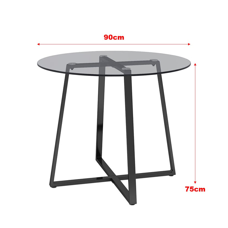 Livingandhome Black Tempered Glass Round Dining Table