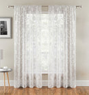 Delila White Leaf Print Voile Panel - Pair