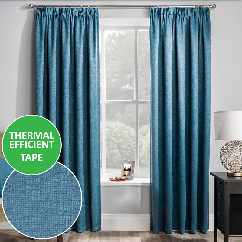 Enhanced Living Matrix Teal Tape Top Thermal Noise Reducing Dim Out Curtains - Pair