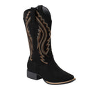 Women's Suede Western Mid-Calf Cowboy Boots - Black