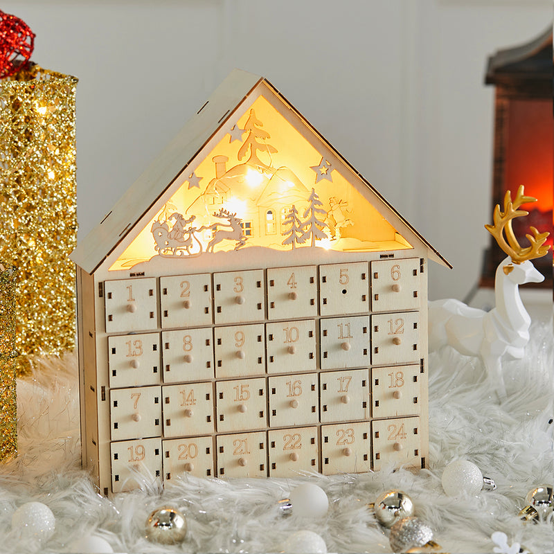 Livingandhome Wooden Christmas Advent Calendar with LED Light
