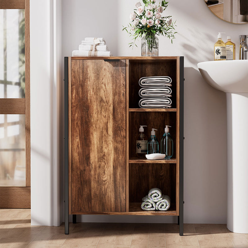 Livingandhome Single-door Storage Cabinet with Metal Frame