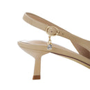 Slingback Pointed Closed Toe Loafer Kitten Heels - Beige