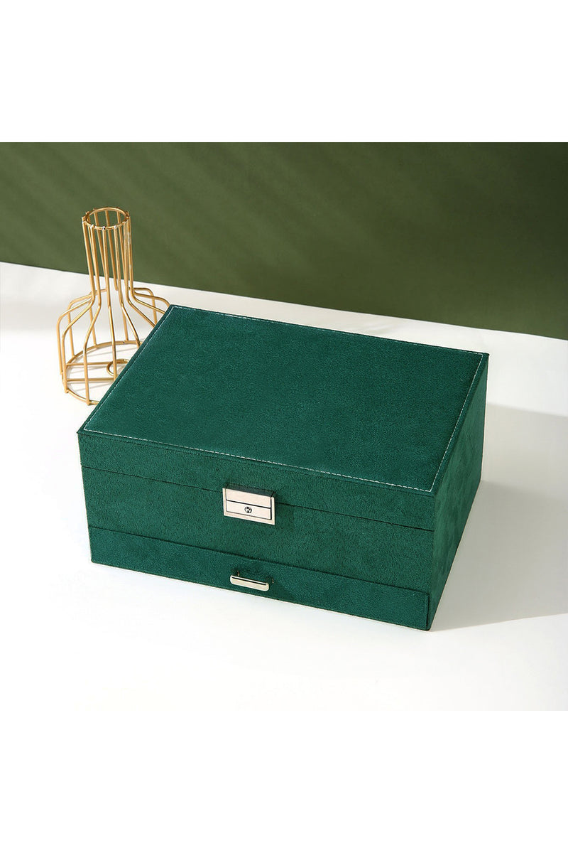 Sheonly 3-Tier Dark Green Velvet Jewellery Box with Lock