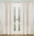 Pair of Tahiti Cream Pom-Pom Trim Linen Look Voile Panels with Rod Pocket Header