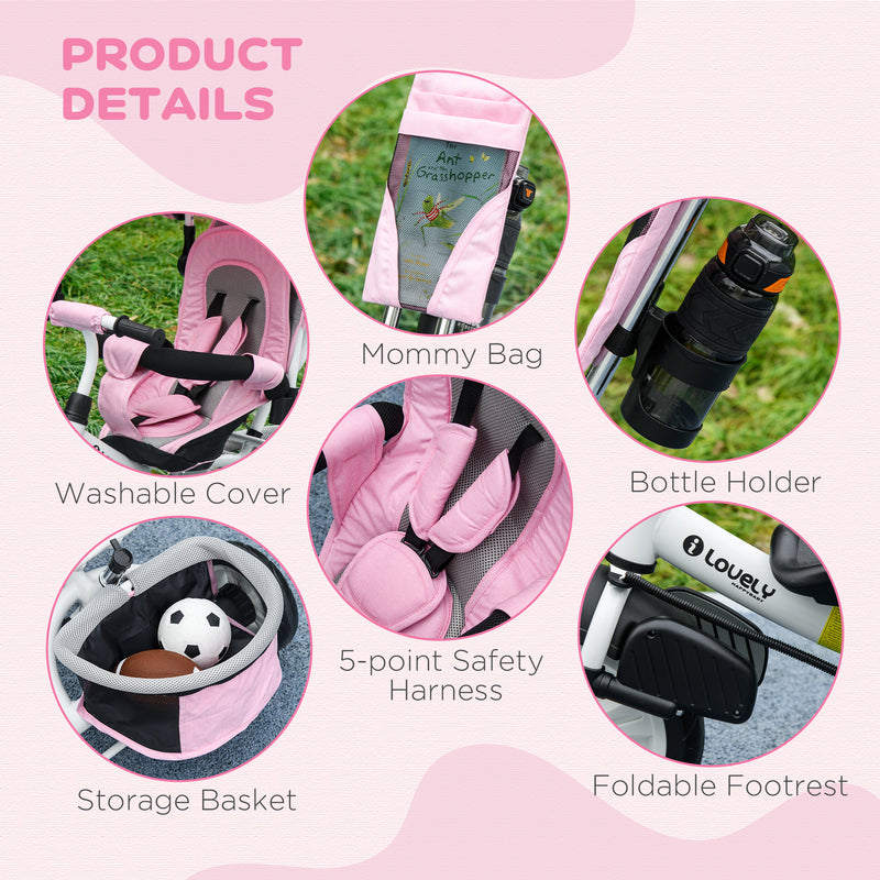 HOMCOM 6 in 1 Kids Trike, Stroller with Parent Handle