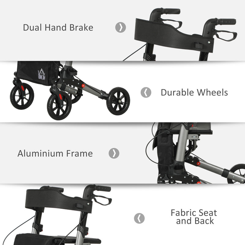 HOMCOM 4 Wheel Rollator Walker,  Adjustable Mobility Walker with Bag, Silver