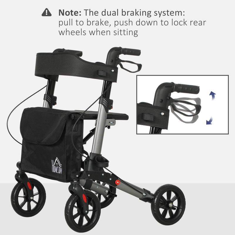 HOMCOM 4 Wheel Rollator Walker,  Adjustable Mobility Walker with Bag, Silver