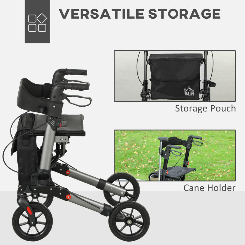 HOMCOM 4 Wheel Rollator Walker,  Adjustable Mobility Walker with Bag, Silver