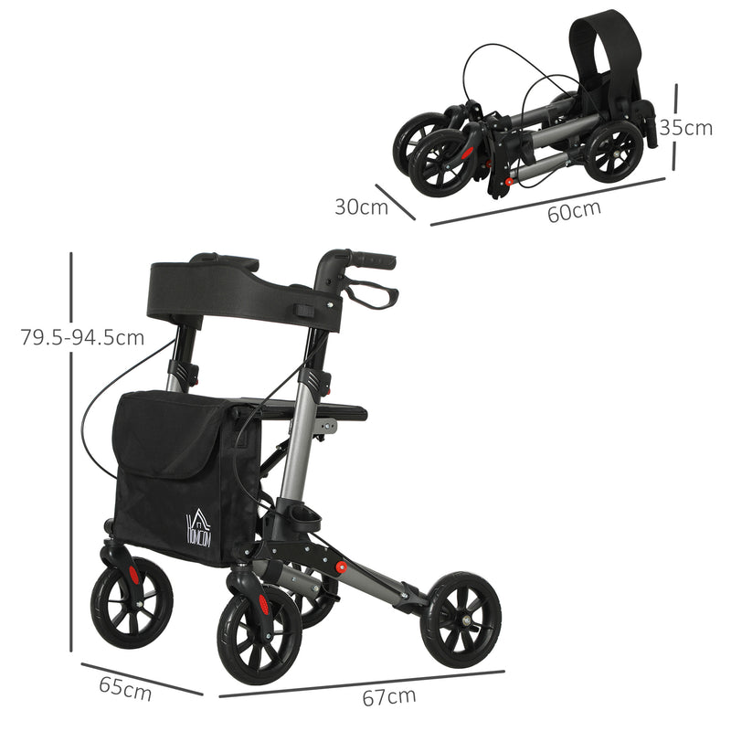 HOMCOM 4 Wheel Rollator Walker,  Adjustable Mobility Walker with Bag, Silver