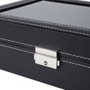 Sheonly 12-Slot Black Synthetic Leather Watch Display Box with Glass Lid