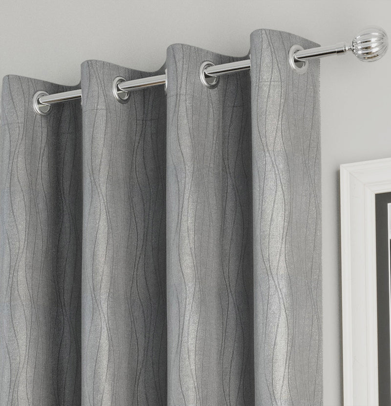 Enhanced Living Goodwood Silver Thermal, Energy Saving, Dimout Eyelet Curtains with Wave Pattern - Pair