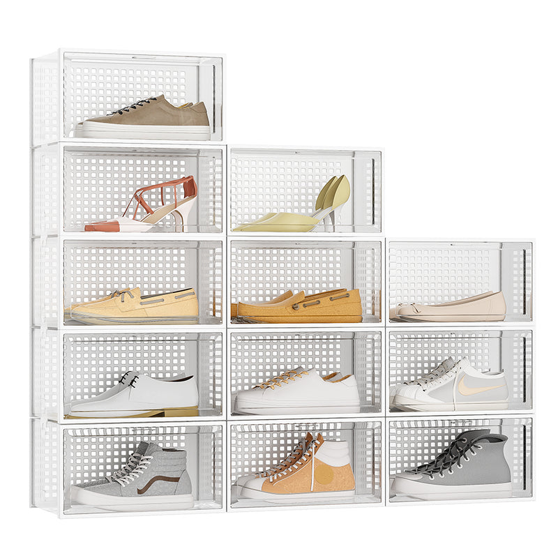 Lifeideas 12 Pack White Stackable Foldable Plastic Shoe Boxes