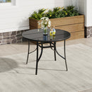 Garden Sanctuary Metallic and Tempered Glass Garden Table with Parasol Hole Outdoor