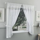Tyrone Textiles Lucy White Embroidered Heart Kitchen Window Set Curtain Pair with Frill Edging and Matching Tie Backs