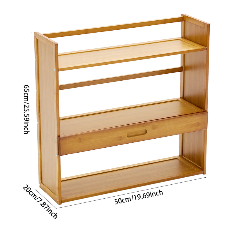 Livingandhome Natural Bamboo 3-Tier Desk Bookshelf