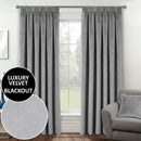 Luxury Enhanced Living Grey Velvet, Supersoft, 100% Blackout, Thermal Curtains with Tape Top - Pair
