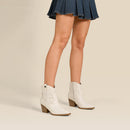 Embroidered Pointed Toe Cowboy Ankle Boots with Block Heel