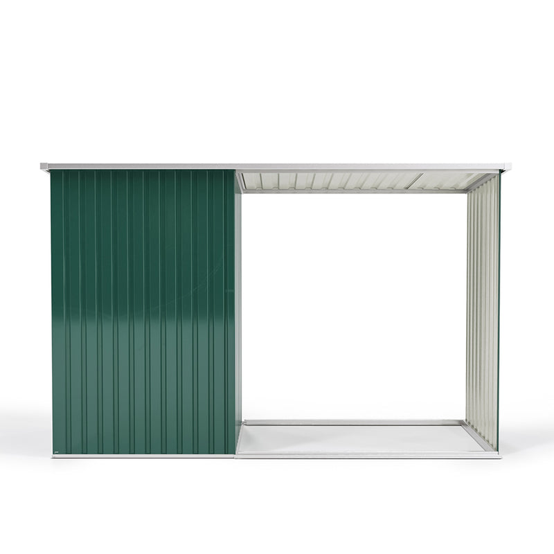 Garden Sanctuary Steel Outdoor Garden Storage Shed with Log Stacking Rack