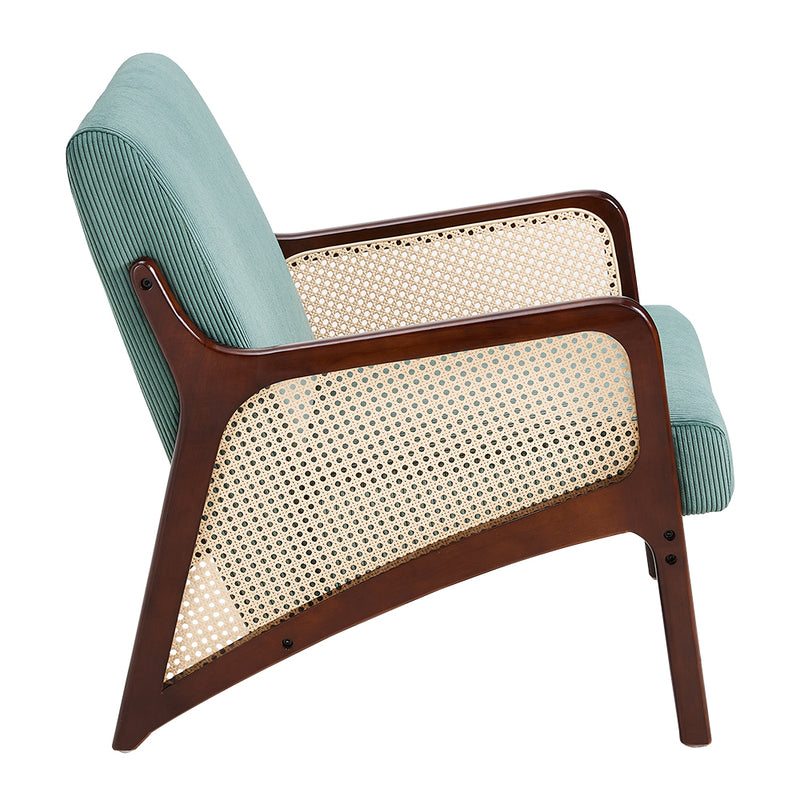 Livingandhome Corduroy Upholstered Armchair with Rattan Sides