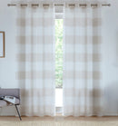 Pair of Santorini Natural Cream/Beige Linen Look Stripe Panels with Eyelet Header
