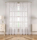Pair of Belle White Sheer Floral Embroidery Voile Panels with Rod Pocket Header