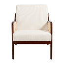 Livingandhome Corduroy Armchair with Rattan Armrest
