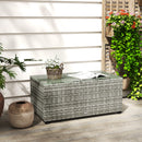 Outsunny Outdoor Coffee Table, Glass Top Rattan Side Table