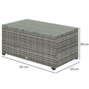 Outsunny Outdoor Coffee Table, Glass Top Rattan Side Table