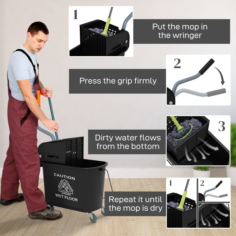 HOMCOM 20L Mop Bucket with Wringer Handle on Wheels for Floor Cleaning