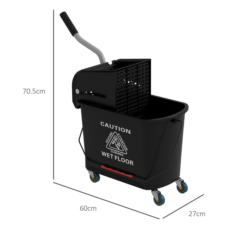 HOMCOM 20L Mop Bucket with Wringer Handle on Wheels for Floor Cleaning