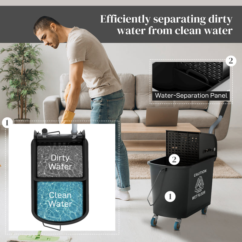 HOMCOM 20L Mop Bucket with Wringer Handle on Wheels for Floor Cleaning