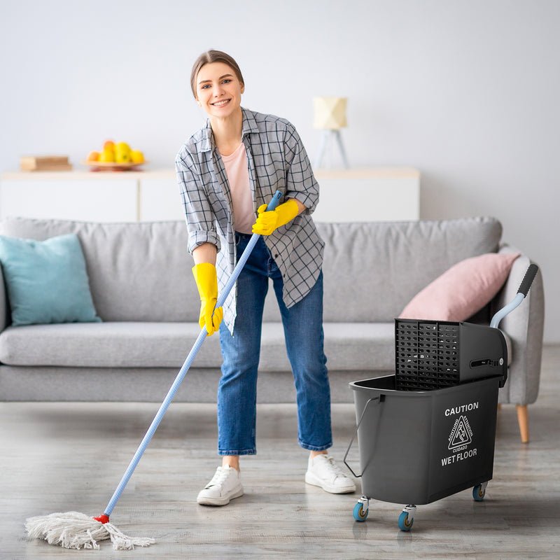 HOMCOM 20L Mop Bucket with Wringer Handle on Wheels for Floor Cleaning