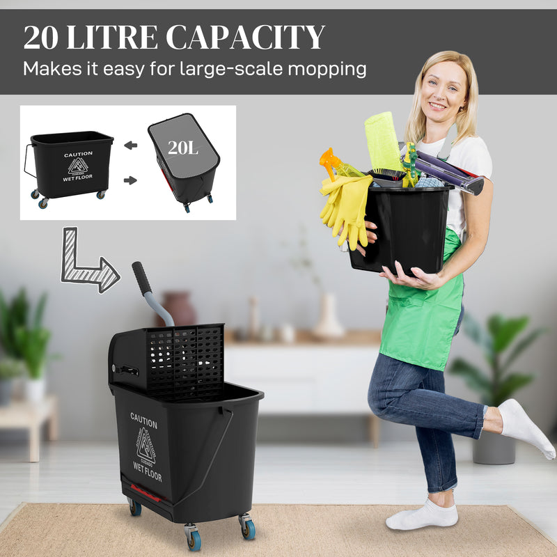 HOMCOM 20L Mop Bucket with Wringer Handle on Wheels for Floor Cleaning