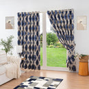 Luxury Diamond Jacquard Fully Lined Ring Top Curtains with Metallic Thread Blue/Gold