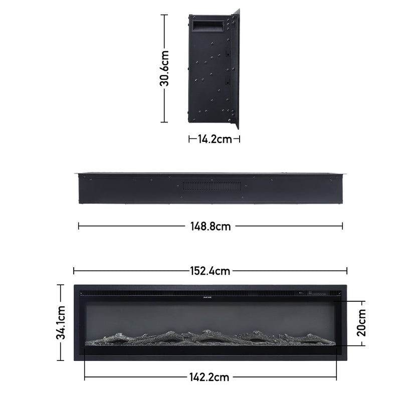 60 Inch Electric Fireplace with Remote 12 Flame Colours 1500W