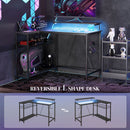 HOMCOM L Shaped Desk With LED Lights Reversible Corner Gaming Desk With Storage