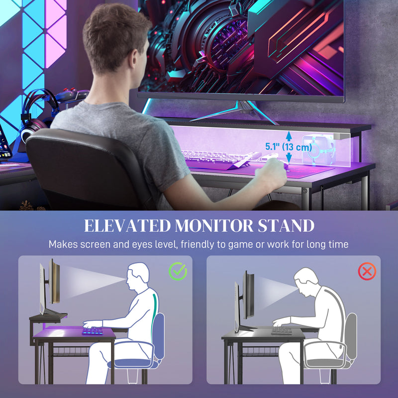 HOMCOM L Shaped Desk with LED Lights Reversible Corner Gaming Desk with Storage