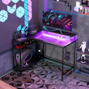 HOMCOM L Shaped Desk With LED Lights Reversible Corner Gaming Desk With Storage
