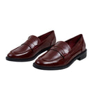 Casual Closed Toe Slip-on Penny Loafers with Low Heel - Burgundy