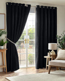 Chenille Blackout Taped Curtains Black