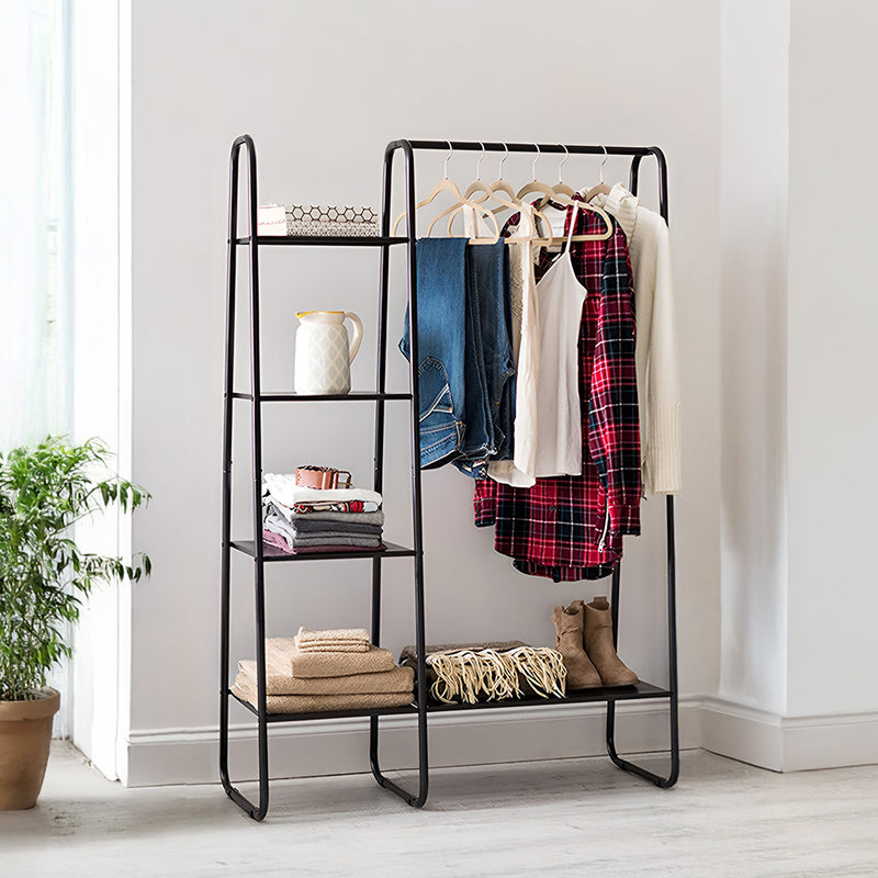 Lifeideas Metal Freestanding Garment Rack in Black with 1 Hanging Rod and 4 Shelves