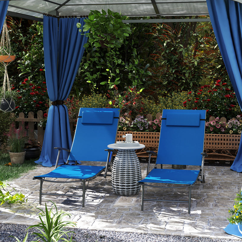 Outsunny Set of 2 Garden Sun Loungers, Folding Chaise Lounge Chairs, Grey