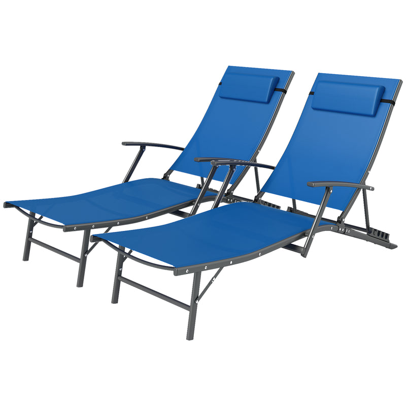 Outsunny Set of 2 Garden Sun Loungers, Folding Chaise Lounge Chairs, Grey