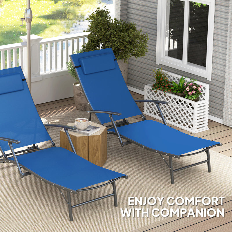 Outsunny Set of 2 Garden Sun Loungers, Folding Chaise Lounge Chairs, Grey