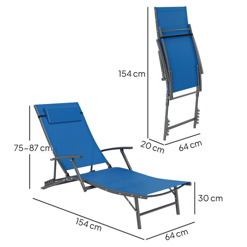 Outsunny Set of 2 Garden Sun Loungers, Folding Chaise Lounge Chairs, Grey