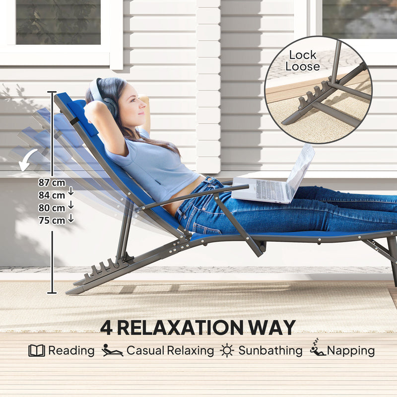 Outsunny Set of 2 Garden Sun Loungers, Folding Chaise Lounge Chairs, Grey