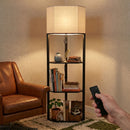 HOMCOM Corner Modern Floor Lamp with Shelves, Dimmable Standing Lamp, Black